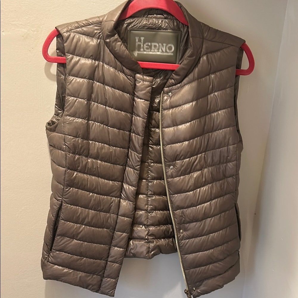 Herno Metallic Taupe/Grey Bronze Puffer Vest